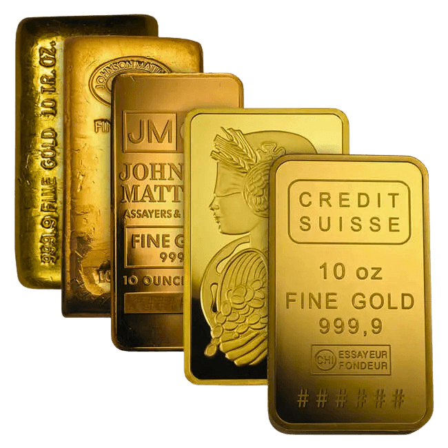 10 oz Gold Bars from Credit Suisse, PAMP, Johnson Matthey - Investment Grade 999.9 Fine Gold